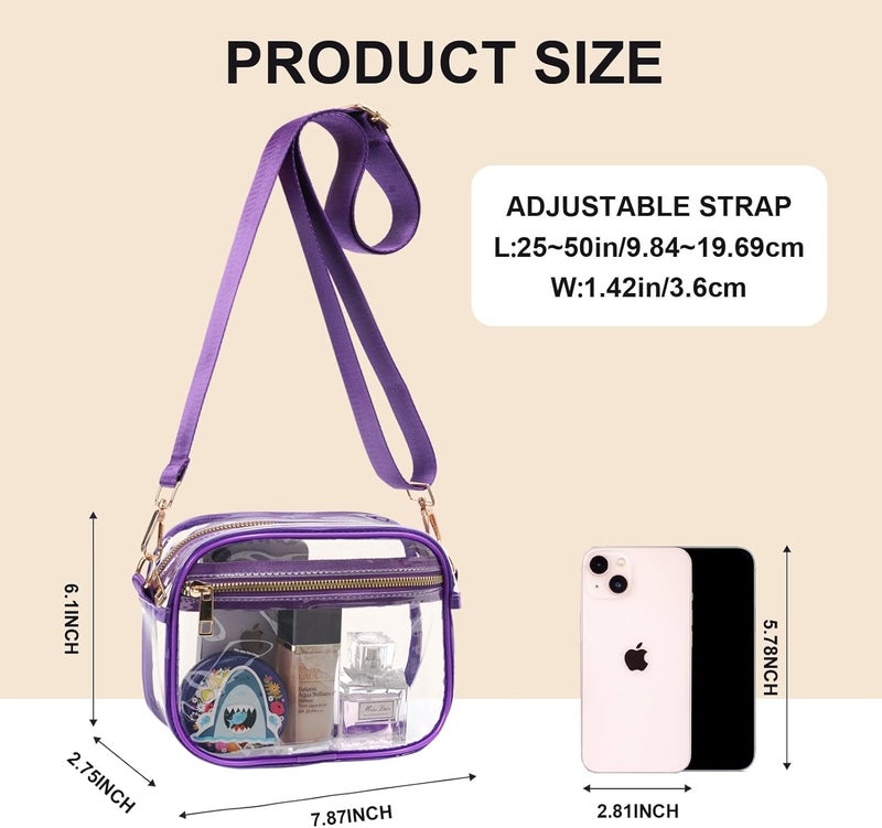 Fibrdoo Clear Bag Stadium Approved, Leather Clear Crossbody Purse Bag for Concerts Sports Events Festivals - Image 3